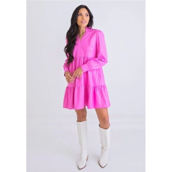 KARLIE Women's Size Large Pink Pleather Tier‎ Dress - Picture 1 of 3